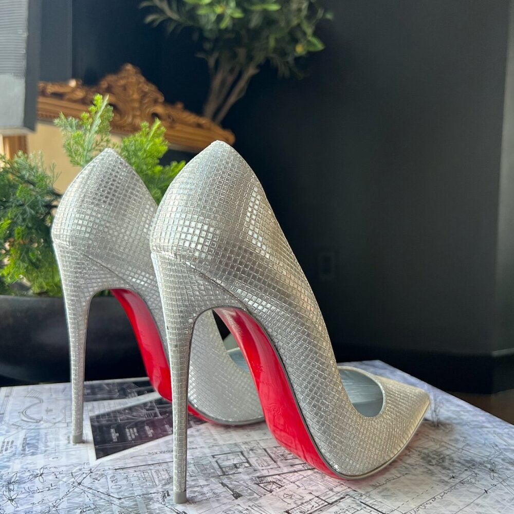 Christian Louboutin So Kate Iridescent Silver Heels